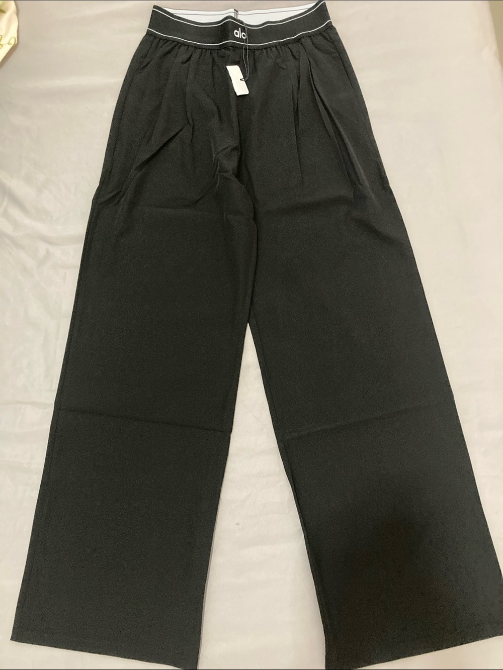 ALO Yoga Black Wide-Leg Lounge Pant with Logo Waistband